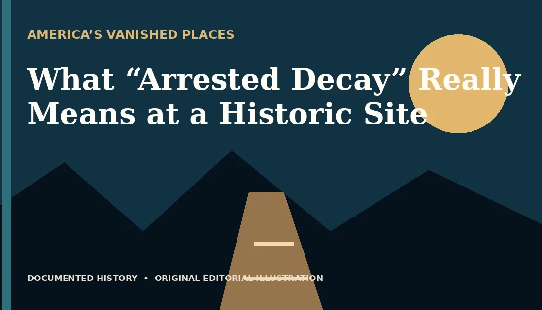 What “Arrested Decay” Really Means at a Historic Site — original editorial illustration