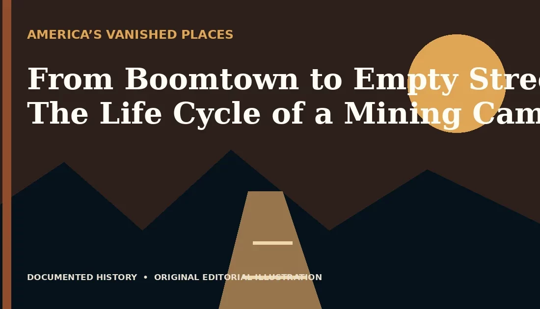 From Boomtown to Empty Streets: The Life Cycle of a Mining Camp — original editorial illustration
