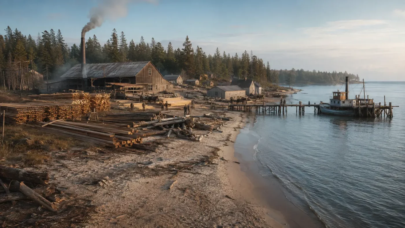 Aral: The Michigan Lumber Town Reclaimed by Forest — AI-assisted editorial illustration