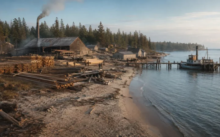 Aral: The Michigan Lumber Town Reclaimed by Forest — AI-assisted editorial illustration