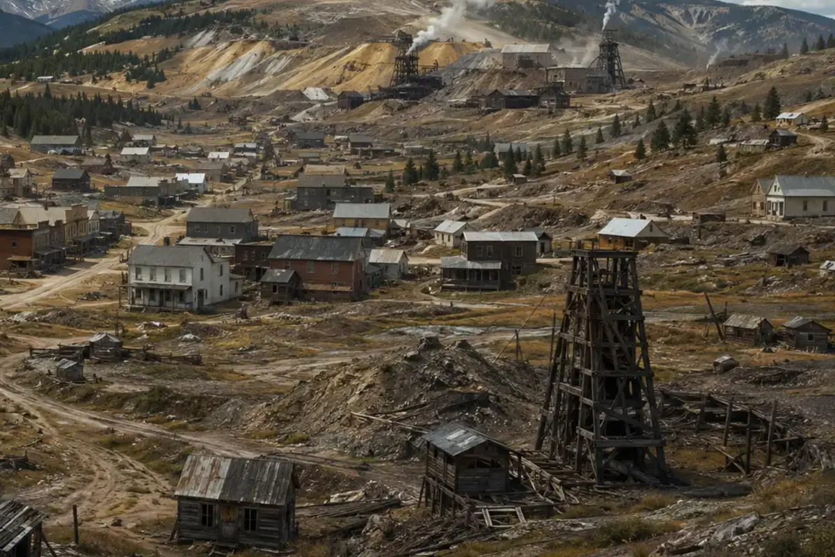 From Boomtown to Empty Streets: The Life Cycle of a Mining Camp — AI-assisted editorial illustration