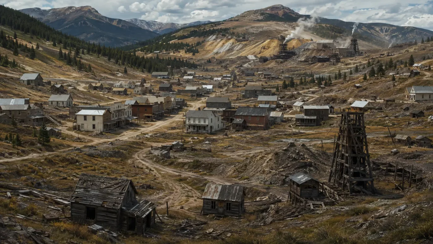 From Boomtown to Empty Streets: The Life Cycle of a Mining Camp — AI-assisted editorial illustration
