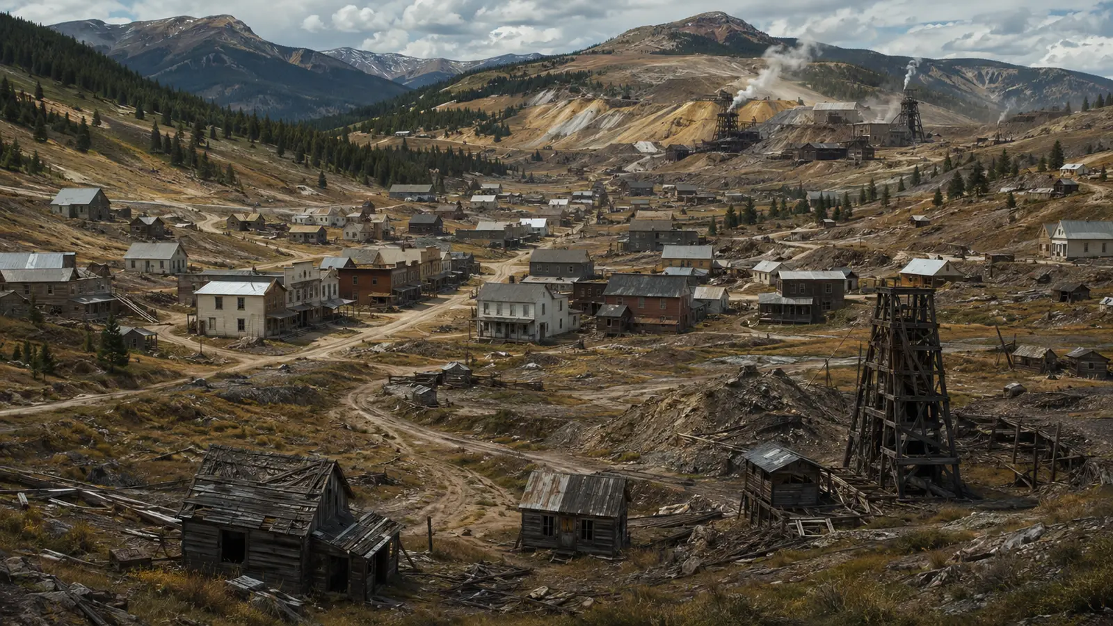 From Boomtown to Empty Streets: The Life Cycle of a Mining Camp — AI-assisted editorial illustration