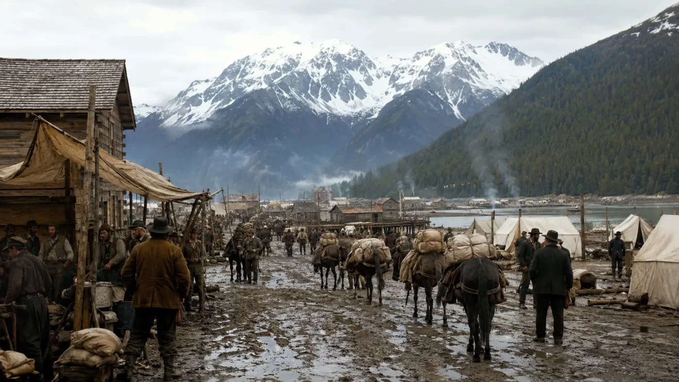 Dyea: Alaska’s Klondike Boomtown That Lost the Race — AI-assisted editorial illustration