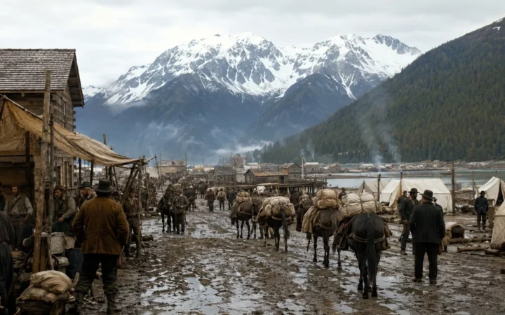 Dyea: Alaska’s Klondike Boomtown That Lost the Race — AI-assisted editorial illustration