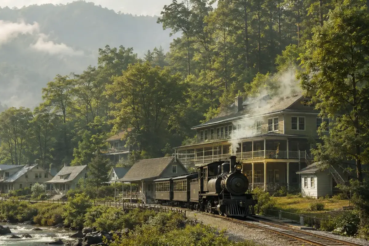 Elkmont: From Logging Town to Resort Community in the Smokies — AI-assisted editorial illustration
