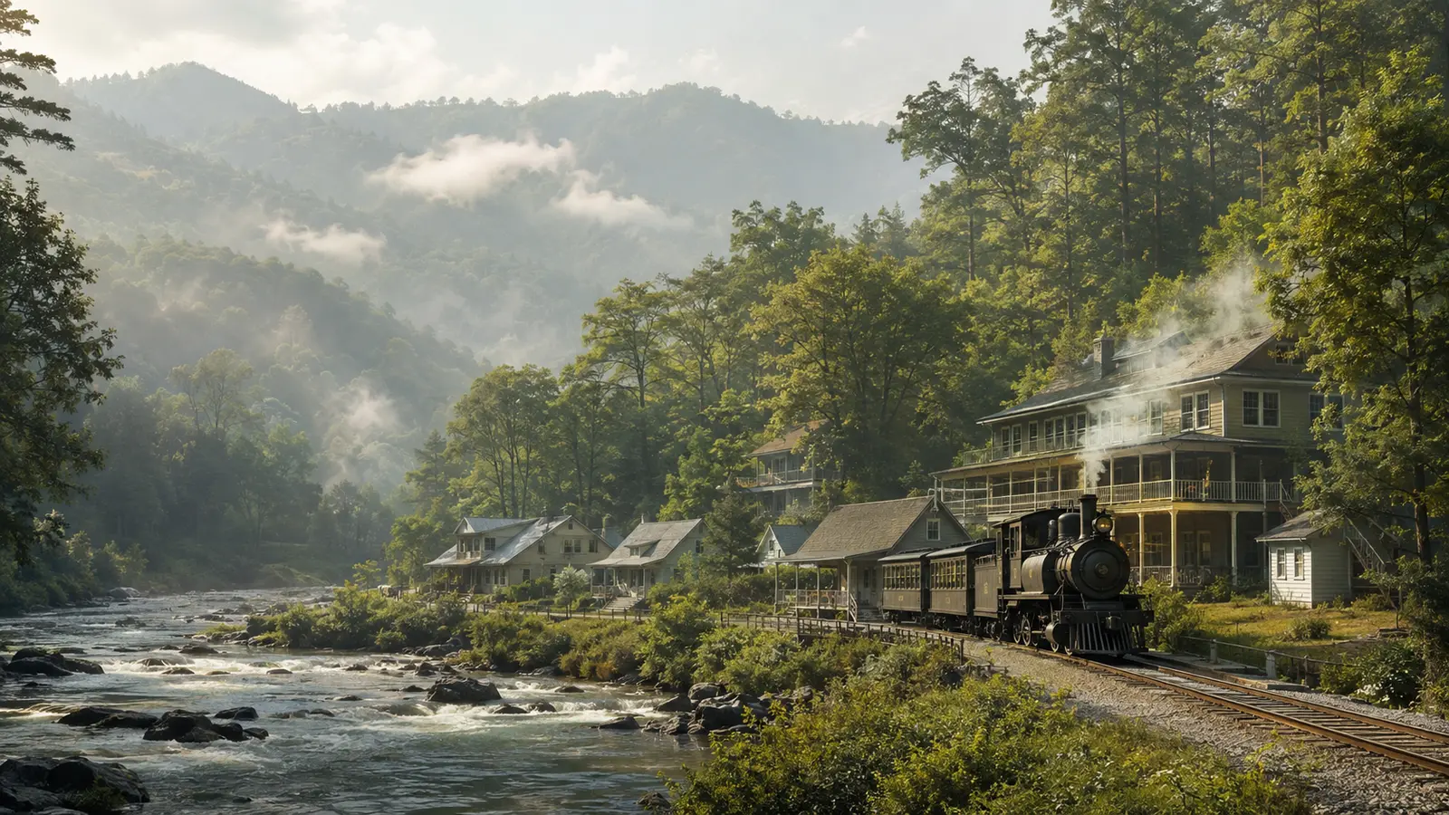 Elkmont: From Logging Town to Resort Community in the Smokies — AI-assisted editorial illustration
