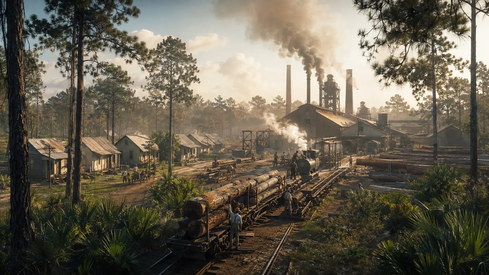 Falco: The Florida Lumber Town Abandoned After the Trees Were Gone — AI-assisted editorial illustration