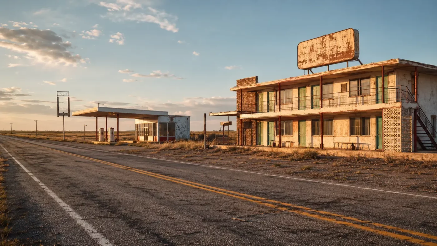 Glenrio: The Route 66 Town the Interstate Left Behind — original editorial illustration