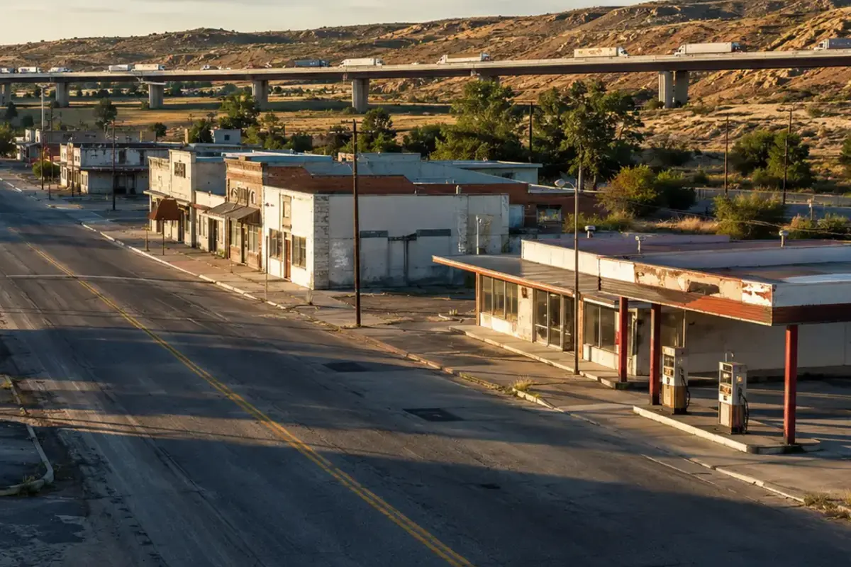 How Interstate Highways Created America’s Bypassed Towns — AI-assisted editorial illustration