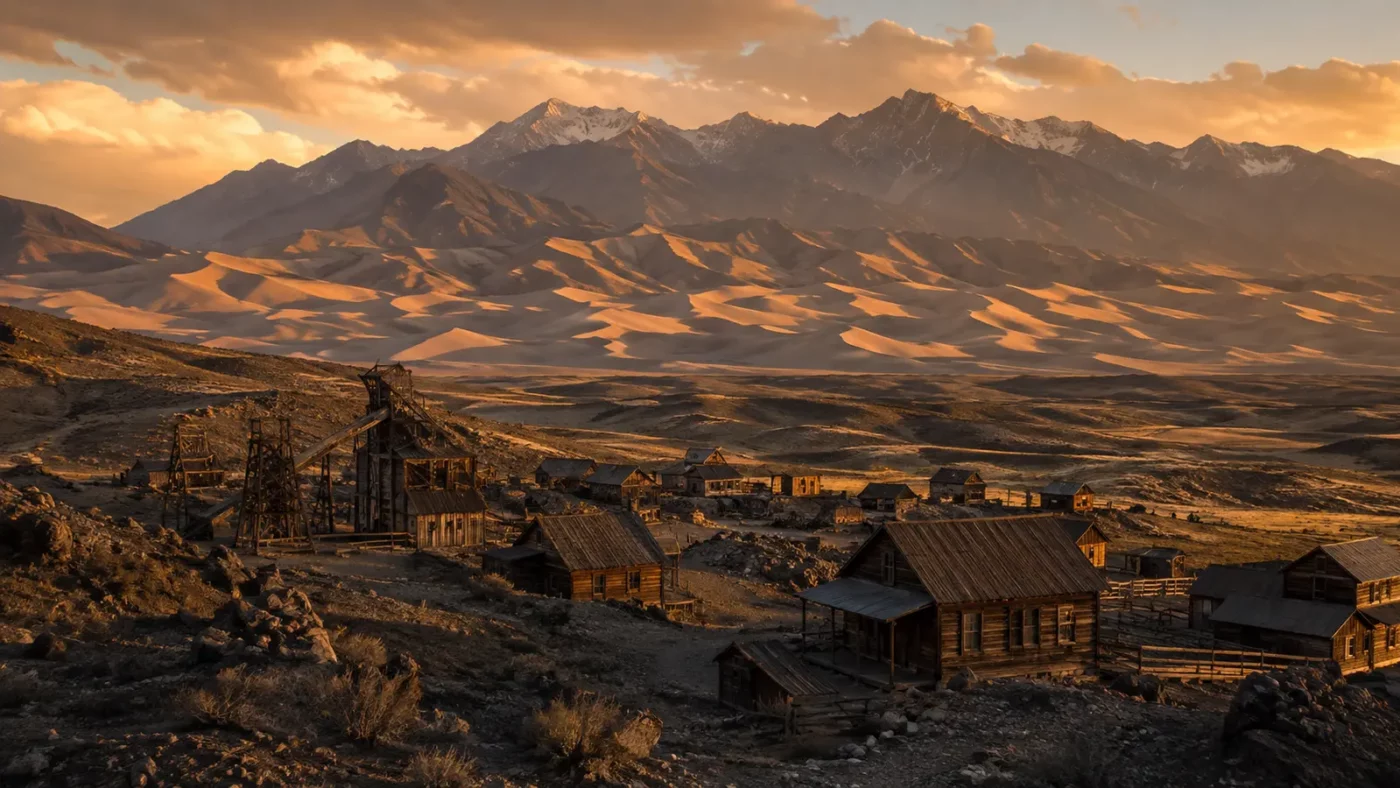 Liberty and Duncan: Colorado Mining Dreams Beside the Great Sand Dunes — AI-assisted editorial illustration
